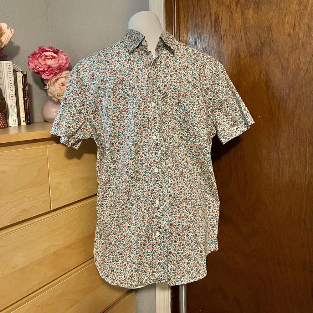 J Crew Liberty Floral Slim Short Sleeve Button Shirt